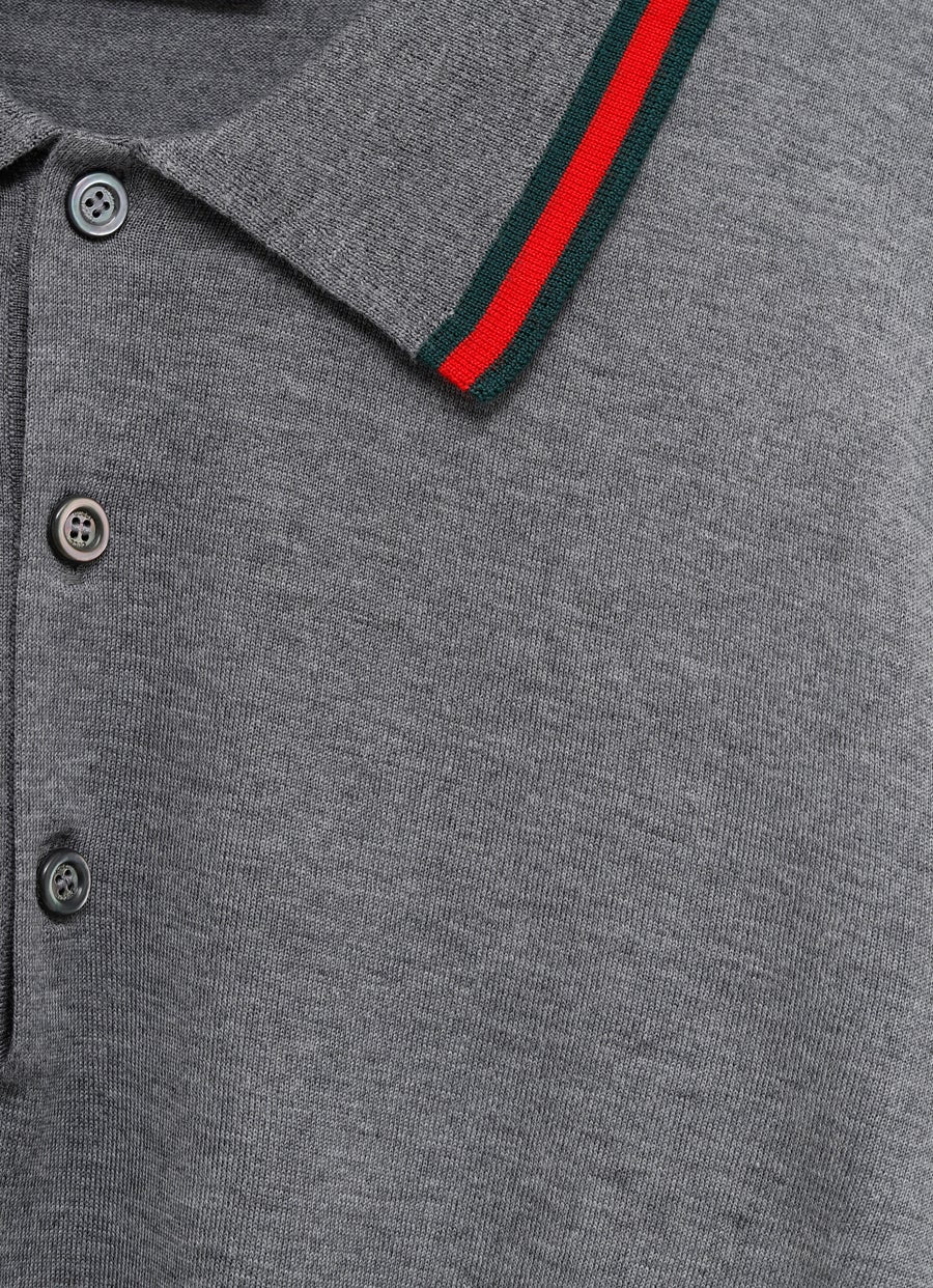 Wool Knit Polo Shirt with Web for Men