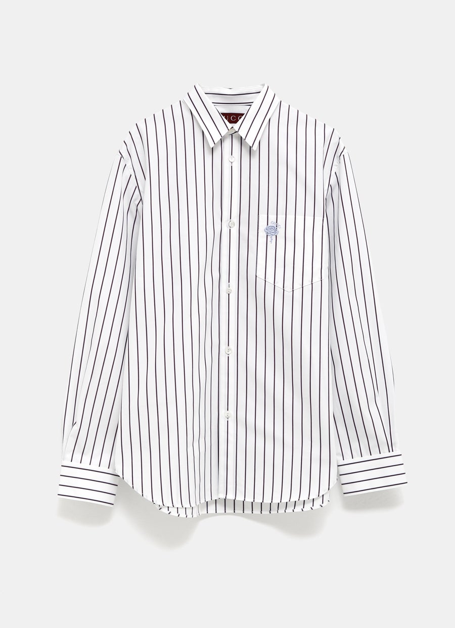 Embroidered Striped Cotton Shirt for Men