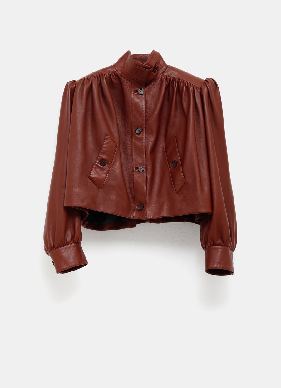 Gathered Boule Jacket in Leather