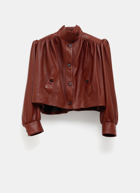 Gathered Boule Jacket in Leather