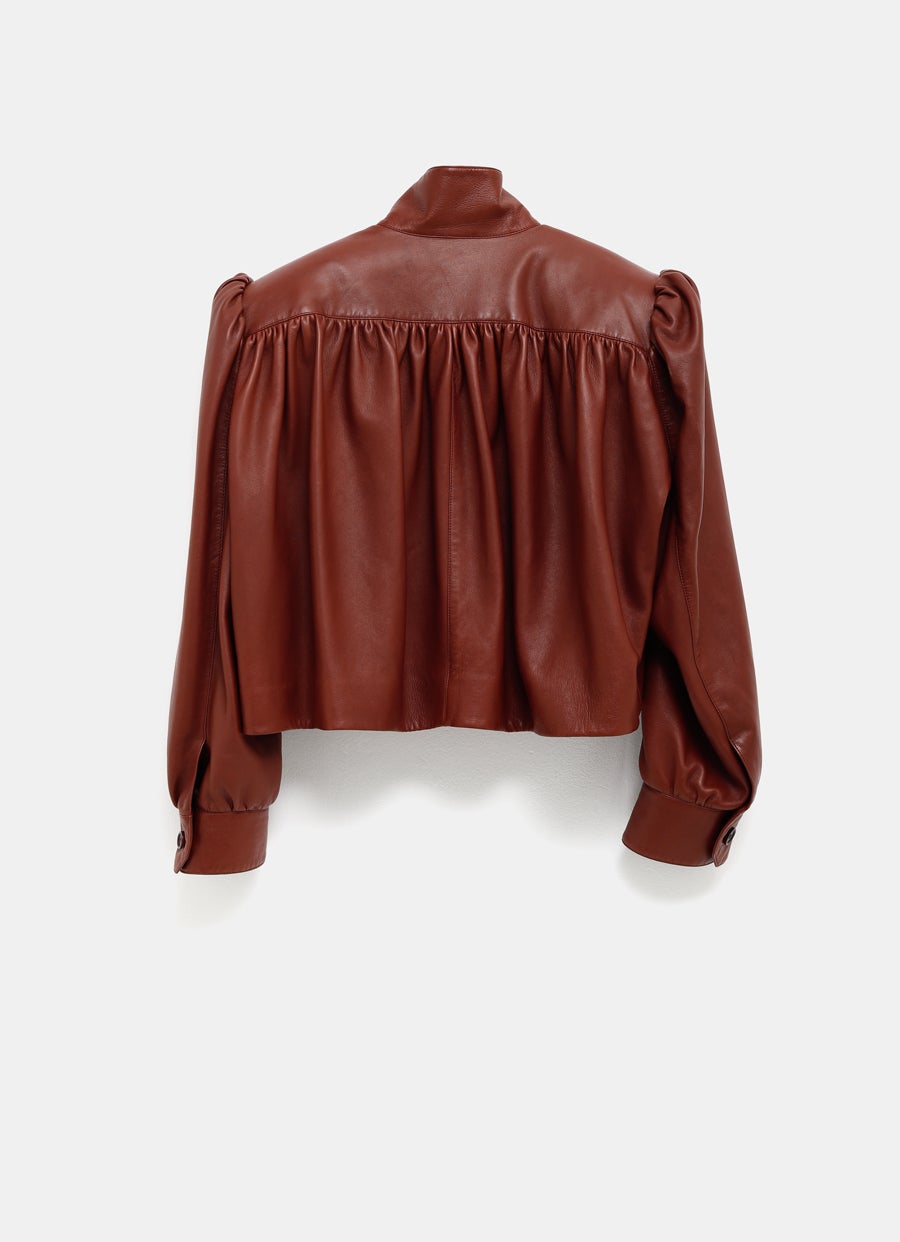 Gathered Boule Jacket in Leather