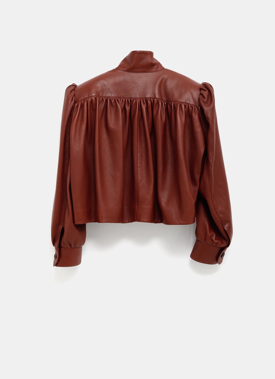 Gathered Boule Jacket in Leather
