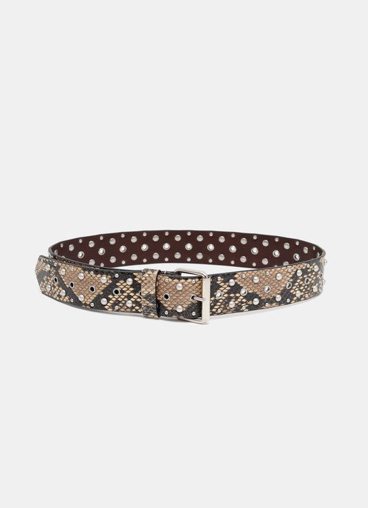 Studded Snake-Effect Leather Belt