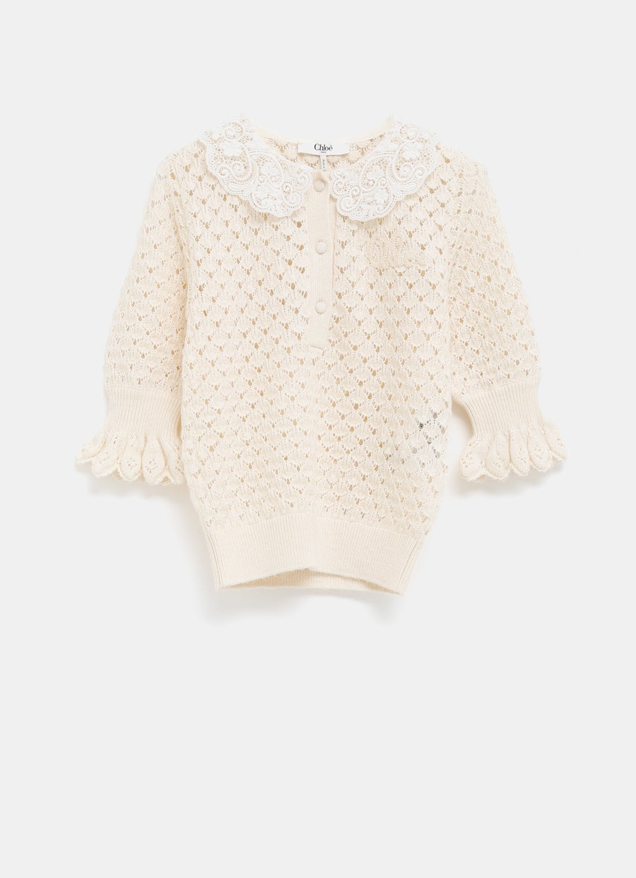 Lace-Collar Polo Top
