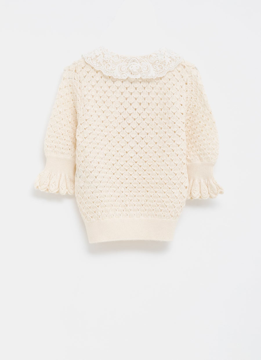 Lace-Collar Polo Top
