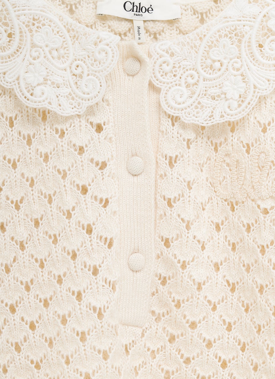 Lace-Collar Polo Top