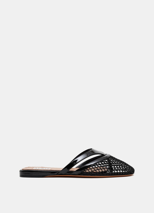 Infradito Flat Mules in Fishnet and Leather