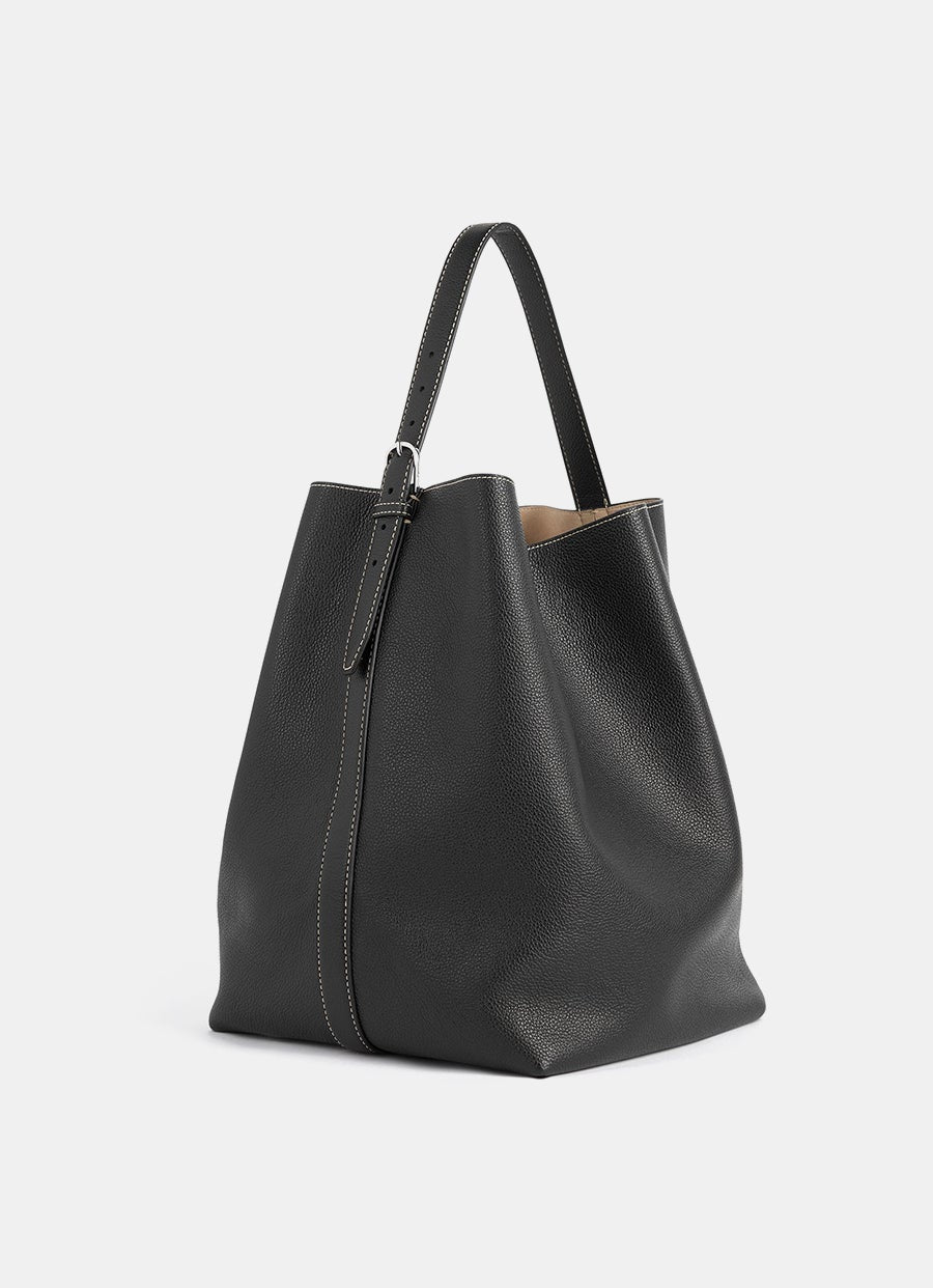 Belted Grained Leather Tote