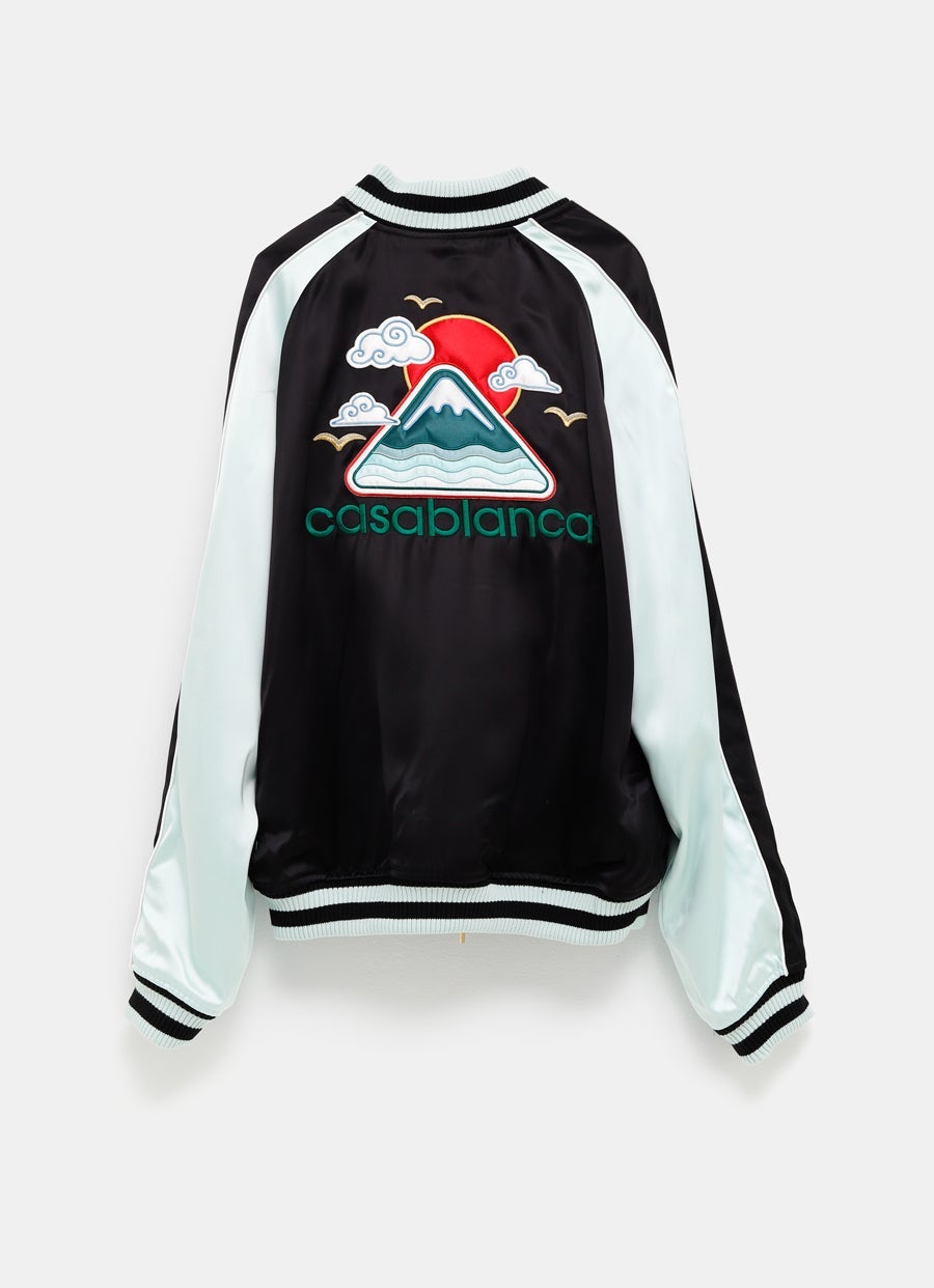 Embroidered Satin Bomber Jacket