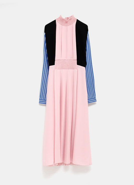 Colour-Block Pleated Midi Dress