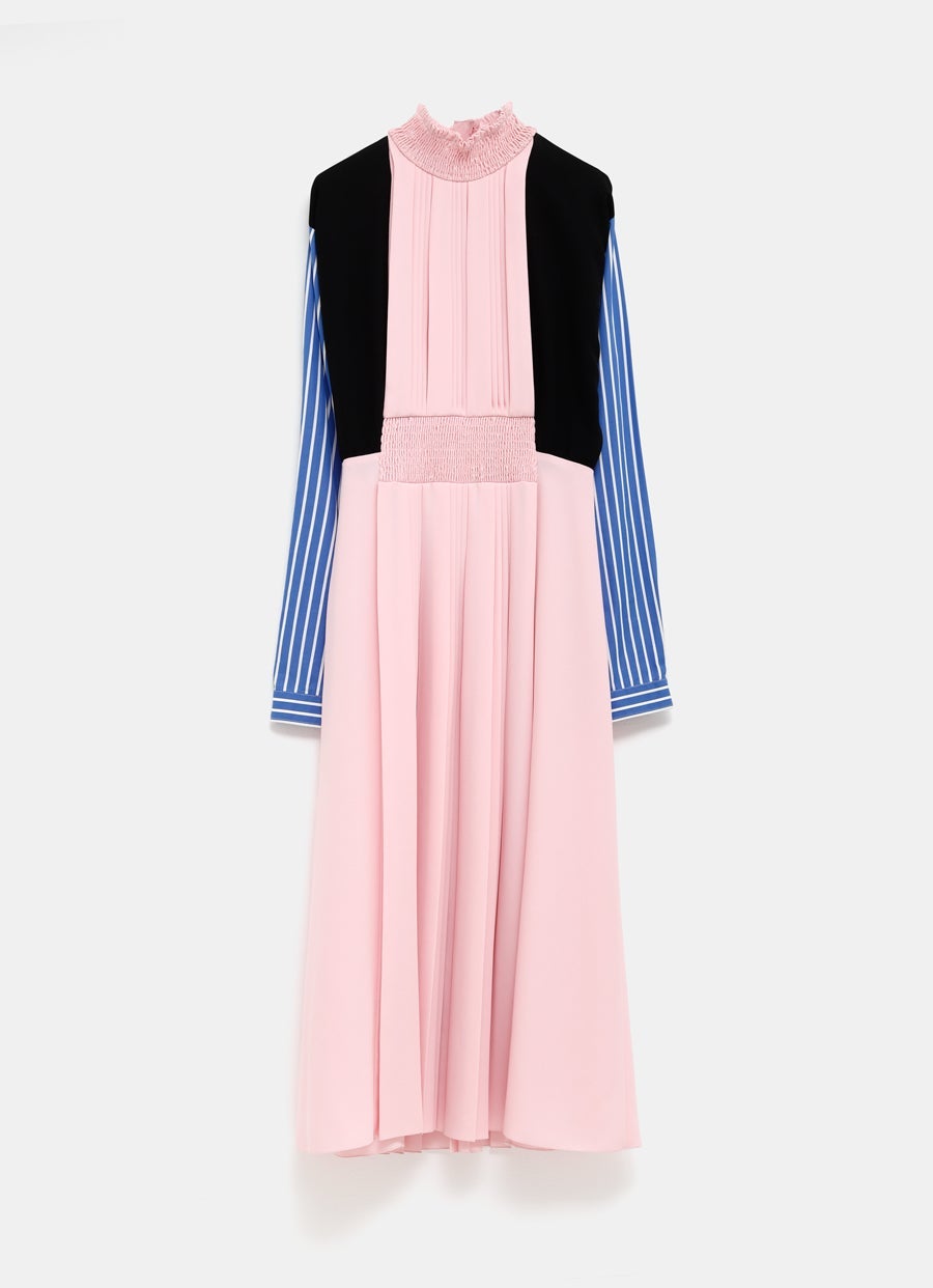 Colour-Block Pleated Midi Dress