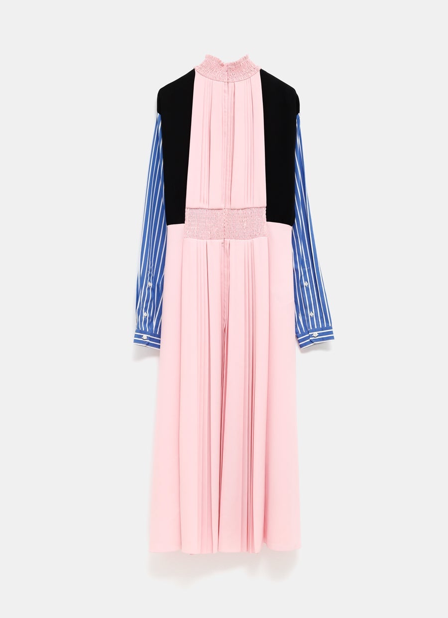 Colour-Block Pleated Midi Dress