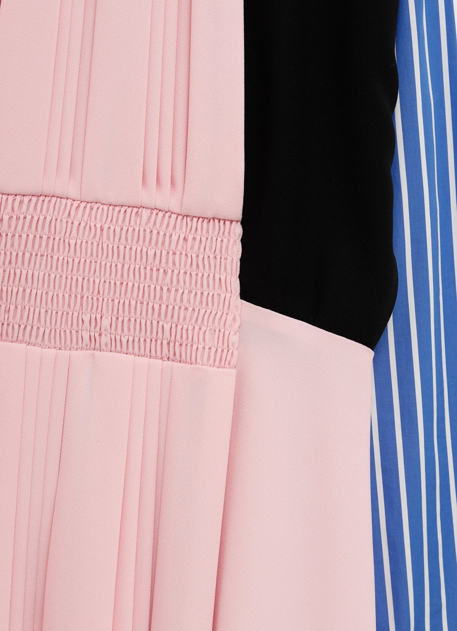 Colour-Block Pleated Midi Dress