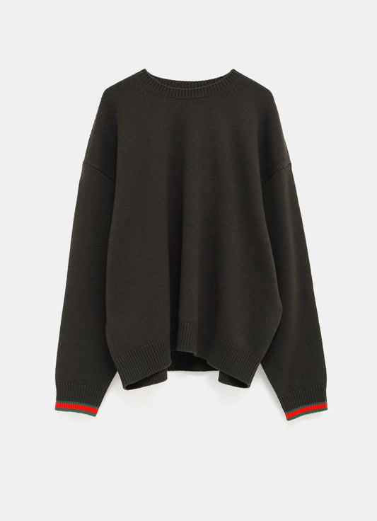 Cashmere Wool Sweater with Web Trim