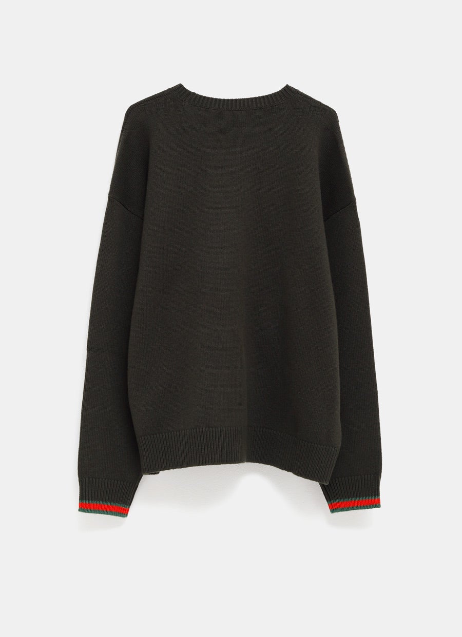 Cashmere Wool Sweater with Web Trim