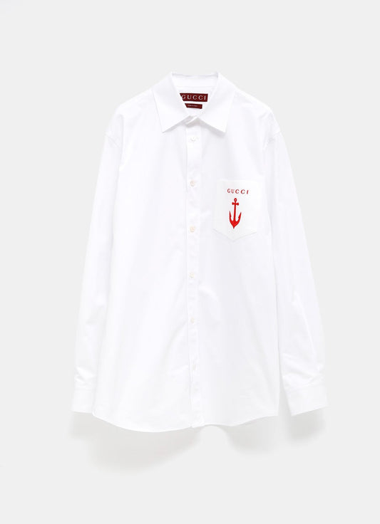 Cotton Poplin Shirt with Embroidery for Men