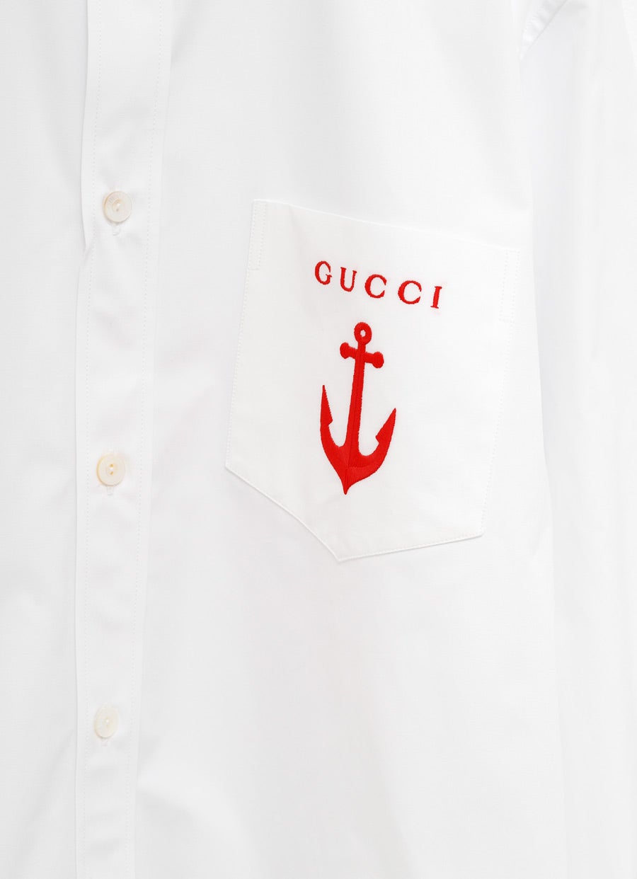Cotton Poplin Shirt with Embroidery for Men