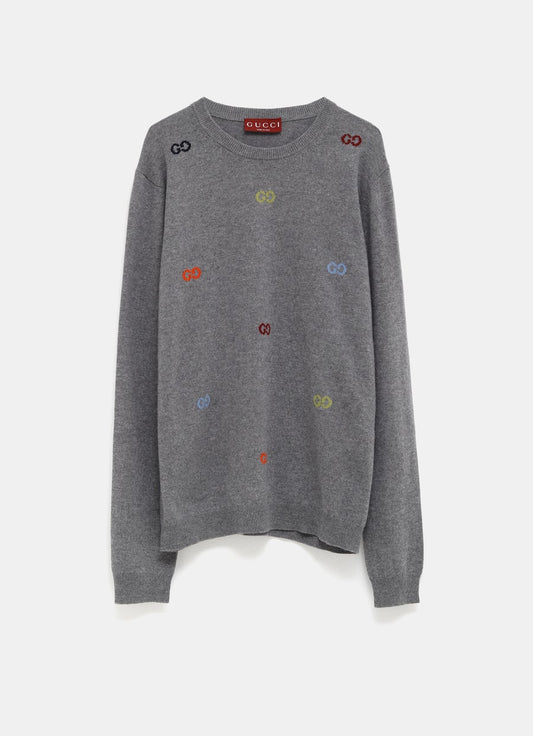 Cashmere Wool Sweater with Jacquard GG for Men