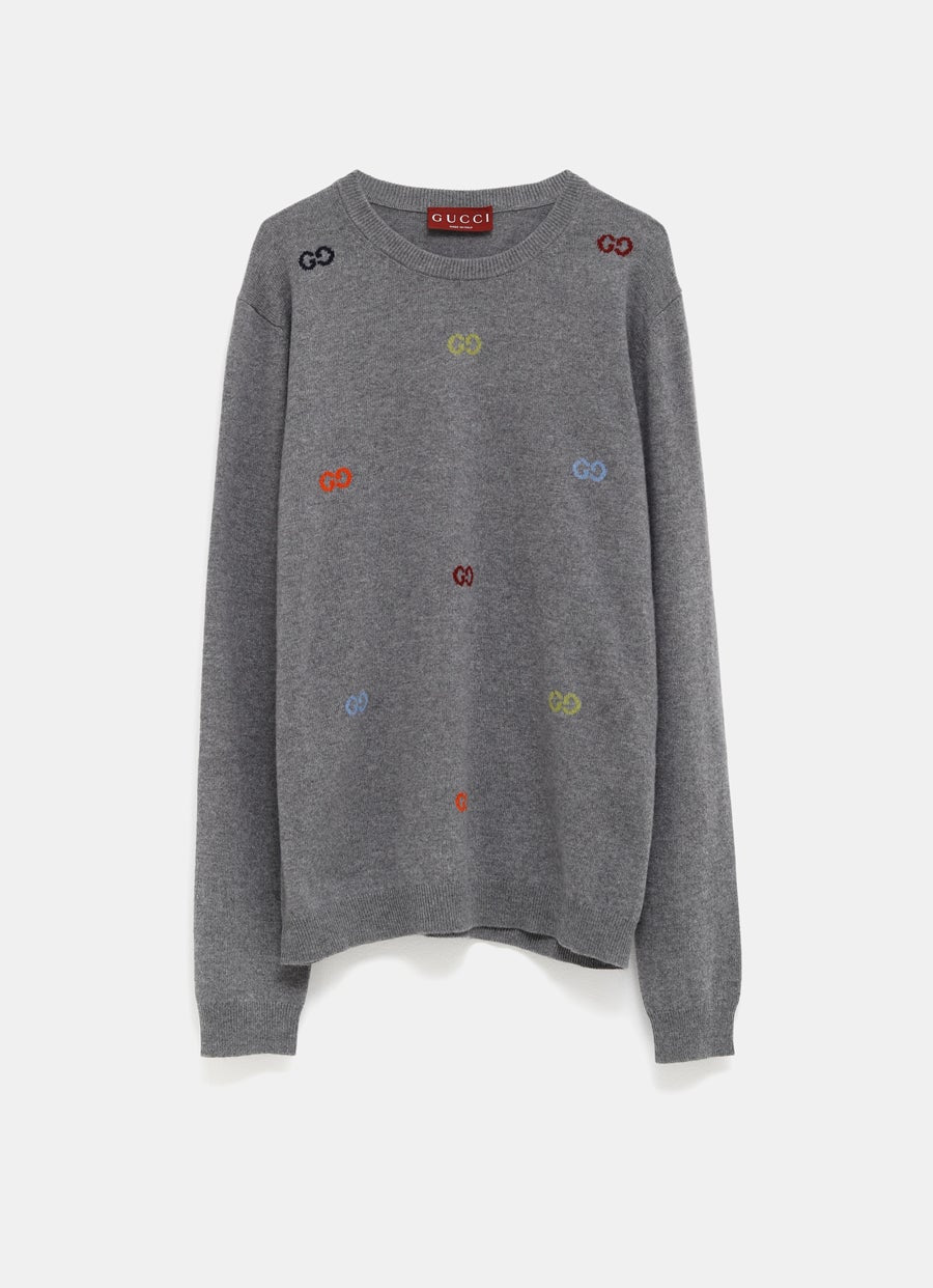 Cashmere Wool Sweater with Jacquard GG for Men