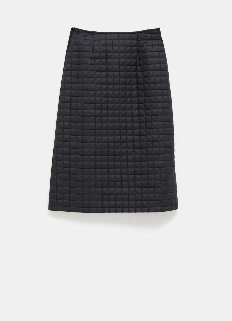 Square-Quilted Padded Midi Skirt