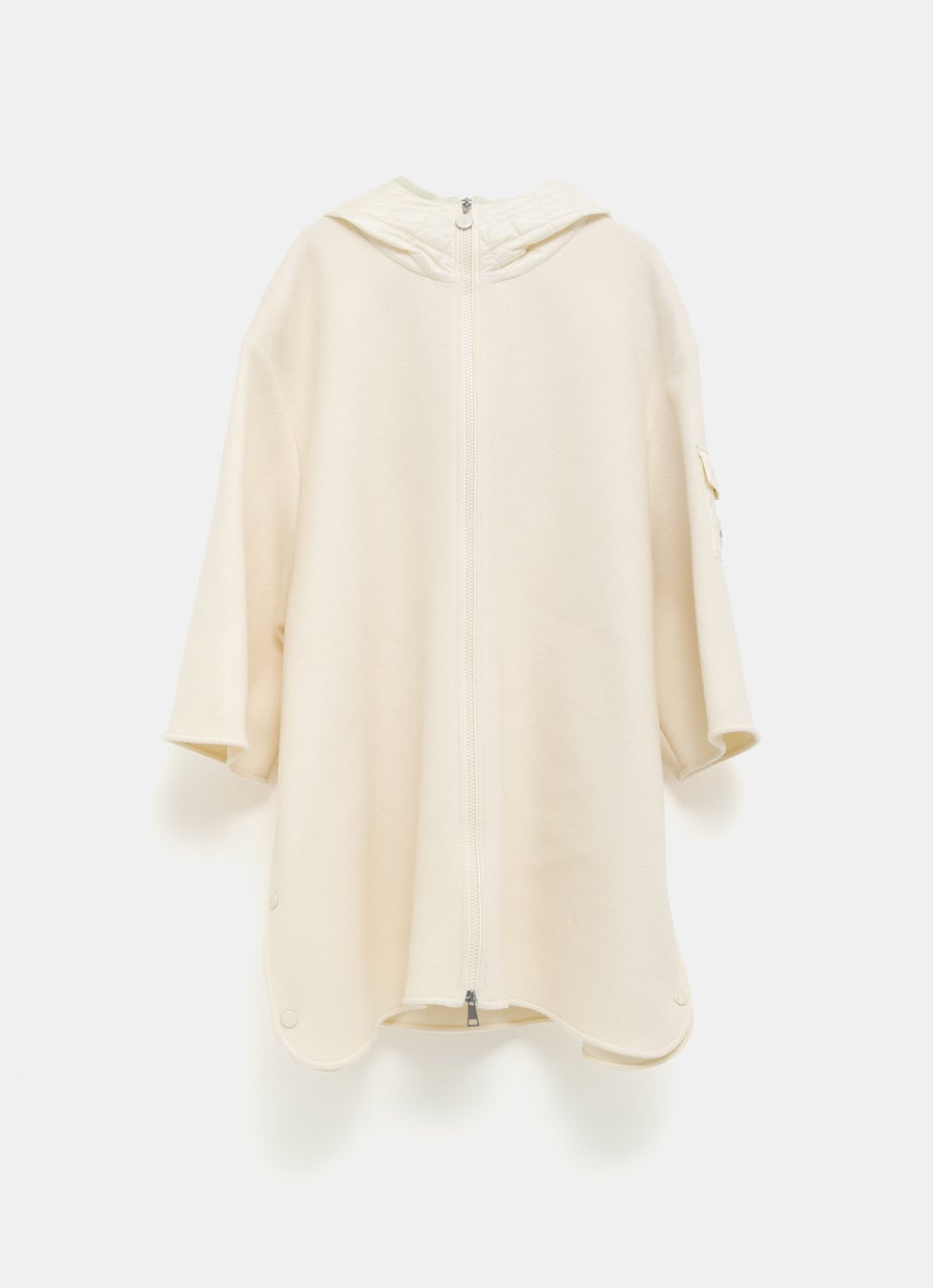 Wool Hooded Zip-up Cape for Women