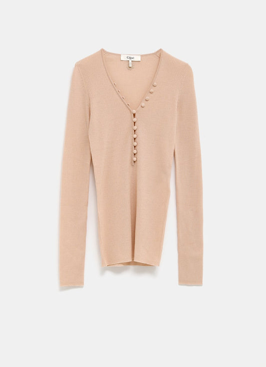 Rib-knit Pullover with Buttons