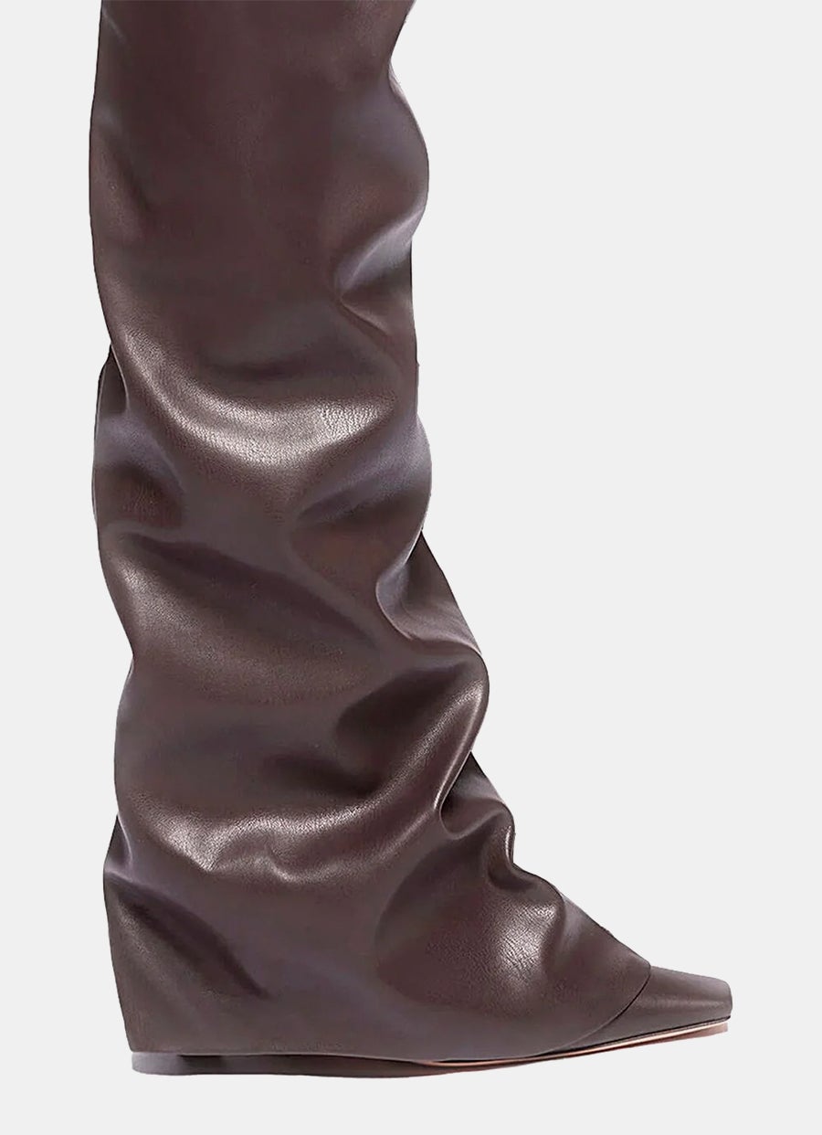 ロングブーツ THE ATTICO ROBIN OTK TIGHT HIGH BOOT (WSH00872PUR003AA 100) THE ATTICO Robin layered leather knee boots | NET-A-PORTER