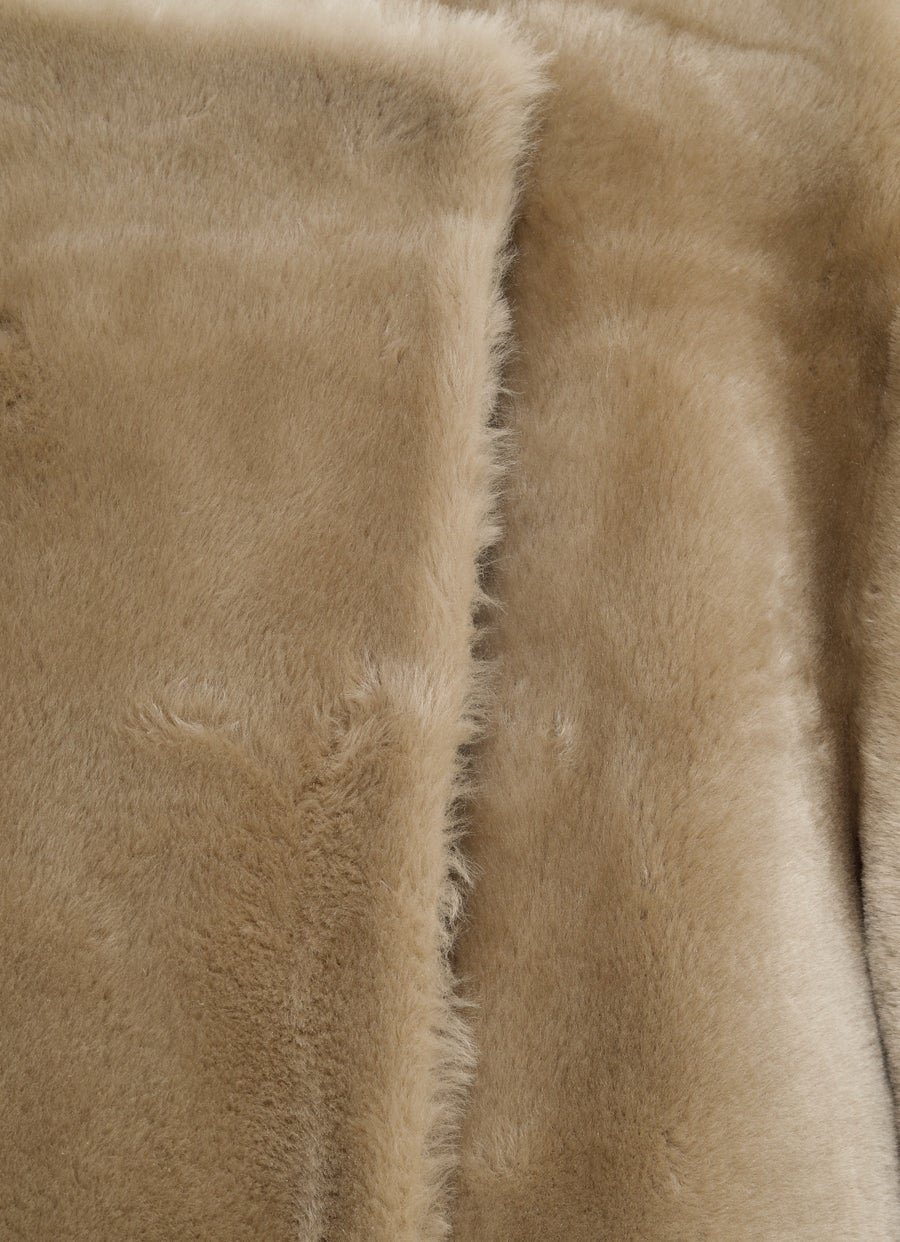 Collarless Shearling Coat